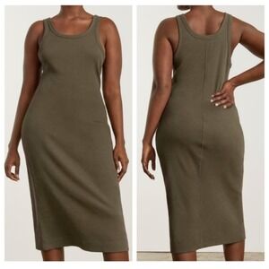 Everlane 90's The Ribbed Tank Dress Women XL Olive Green Organic Cotton Gorpcore